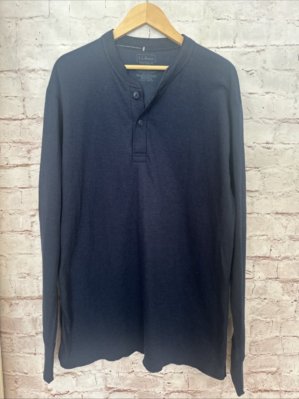 LL Bean Two Layer River Driver's Henley Shirt Mens L  Traditional Fit Navy Blue